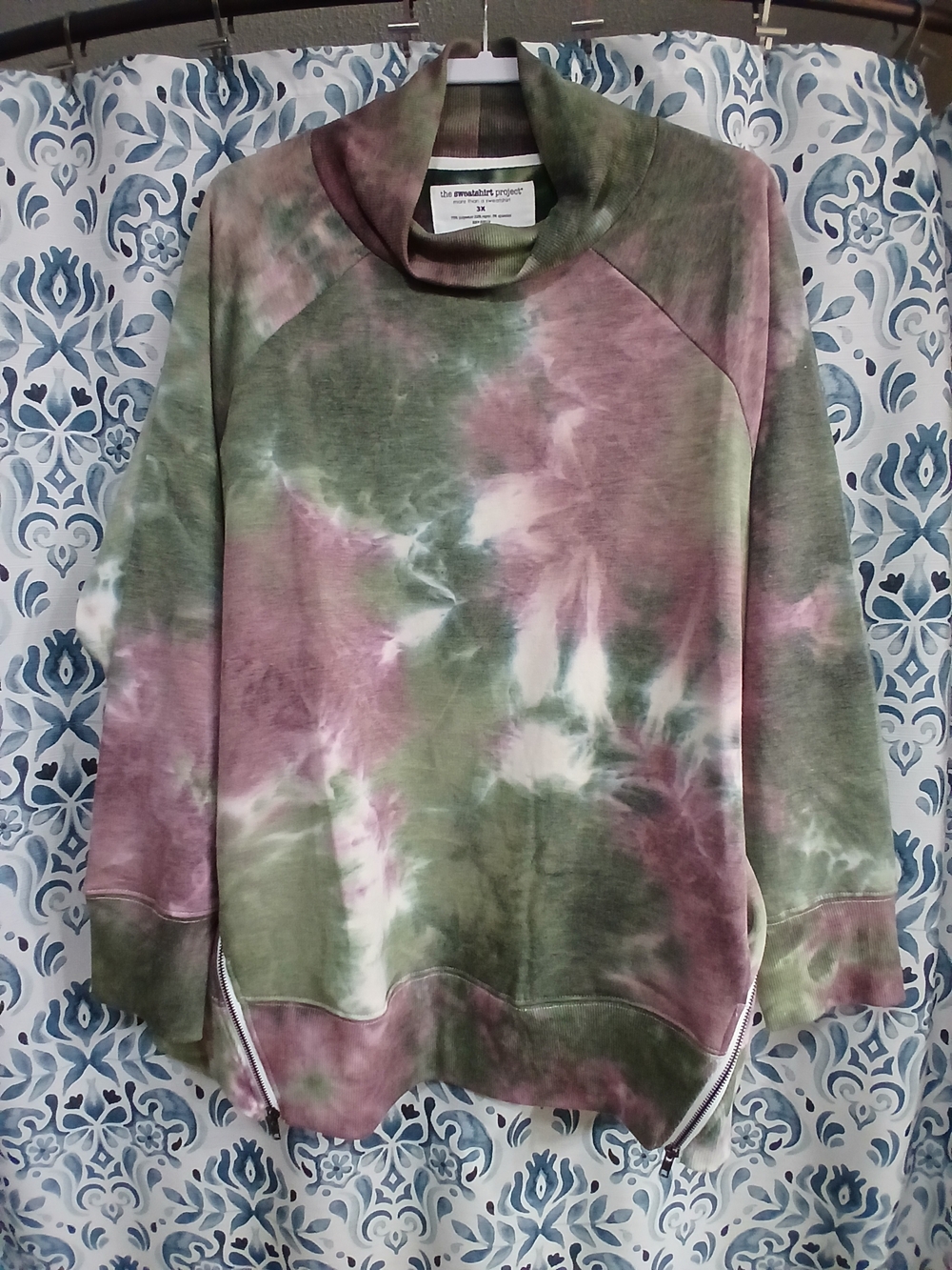 Sweatshirt Project Olive & Mauve Tie-Dye Funnel Neck Pullover